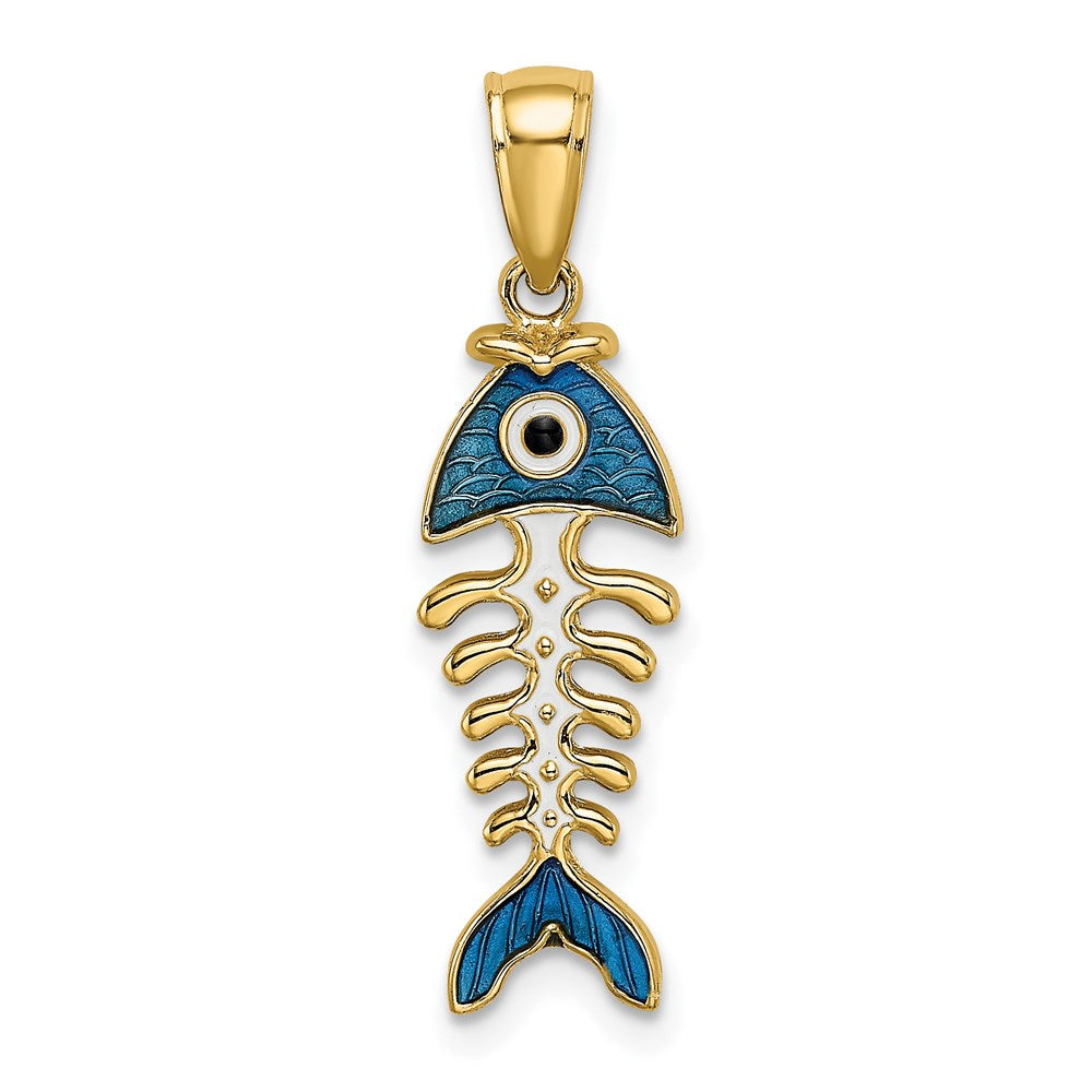 Image of ID 1 14k Yellow Gold 3D Blue Enamel Fish Bone Charm