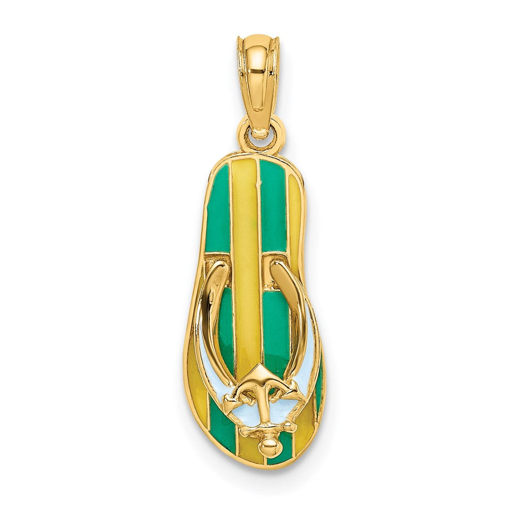 Image of ID 1 14k Yellow Gold 3D Enamel Anchor On Stripe Flip-Flop Charm
