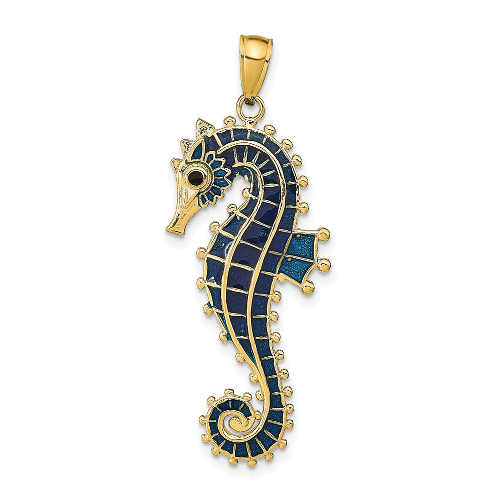 Image of ID 1 14k Yellow Gold 3D Enameled Seahorse Pendant