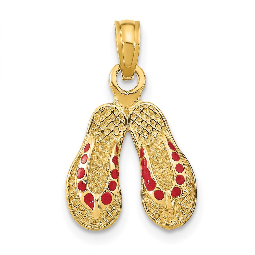 Image of ID 1 14k Yellow Gold 3D W/ Red Enamel Double Flip-Flop Charm
