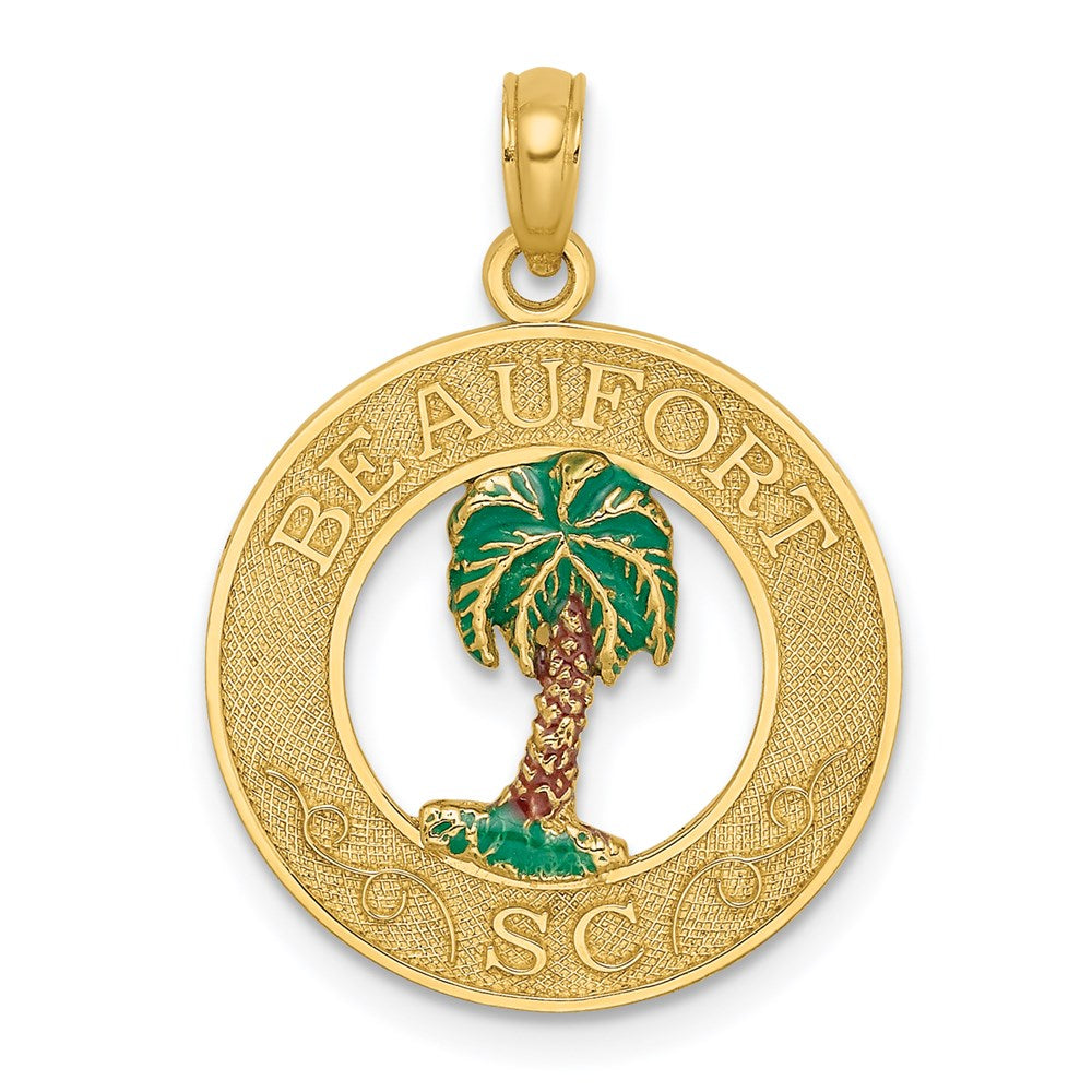 Image of ID 1 14k Yellow Gold BEAUFORT SC Enameled Palm Tree Charm
