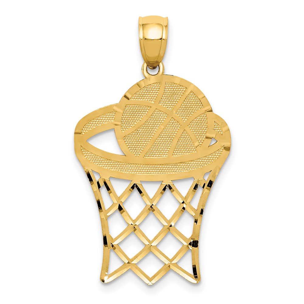 Image of ID 1 14k Yellow Gold Basketball in Hoop Diamond Cut Pendant