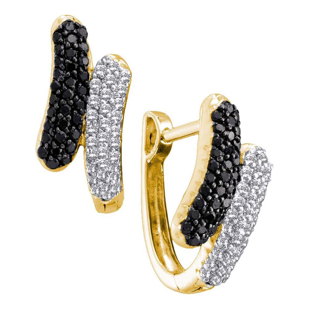 Image of ID 1 14k Yellow Gold Black Diamond Bypass Hoop Earrings 1/2 Cttw