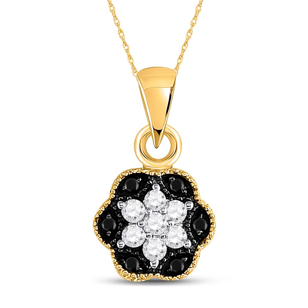 Image of ID 1 14k Yellow Gold Black Diamond Hexagon Cluster Pendant 1/5 Cttw