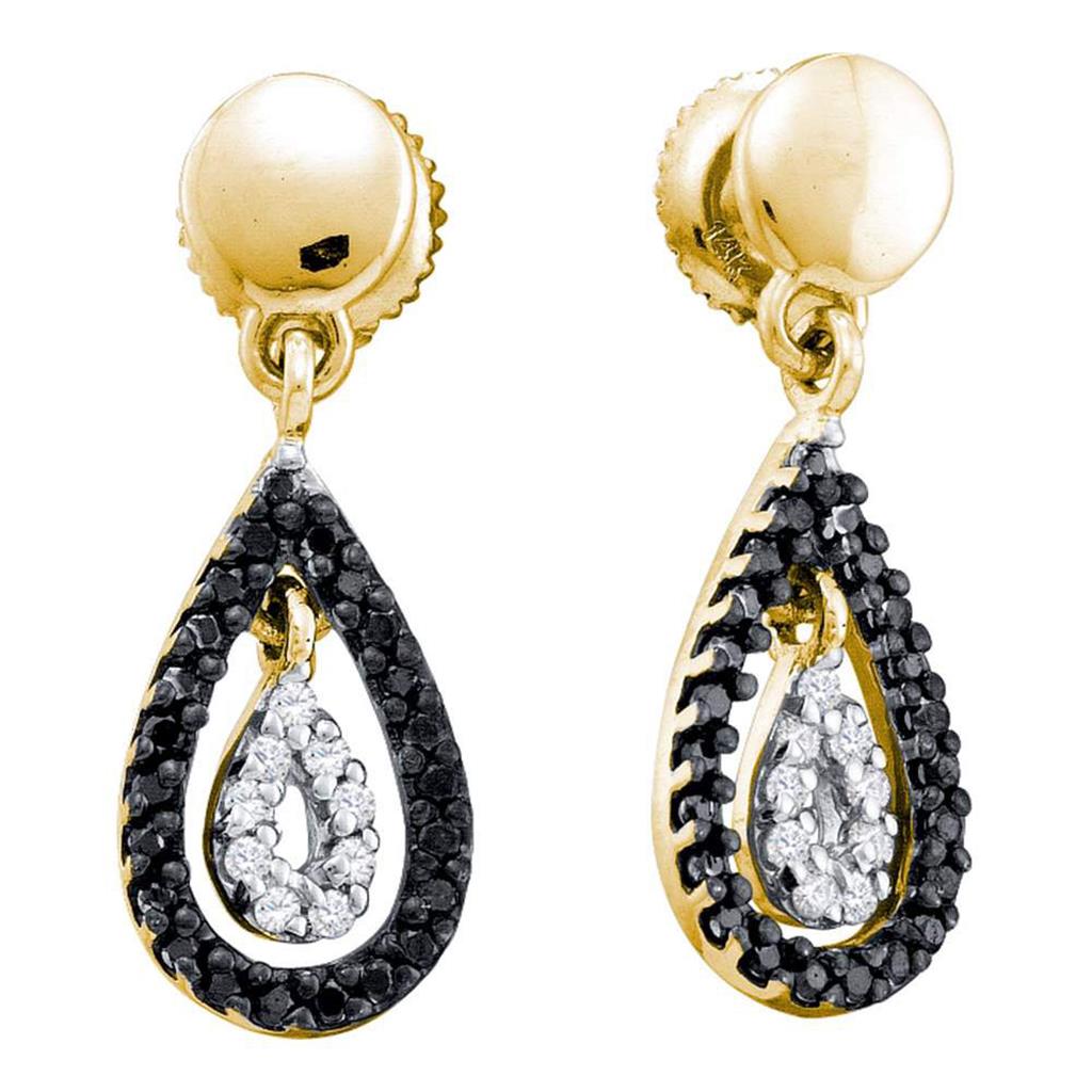 Image of ID 1 14k Yellow Gold Black Diamond Teardrop Dangle Earrings 1/3 Cttw