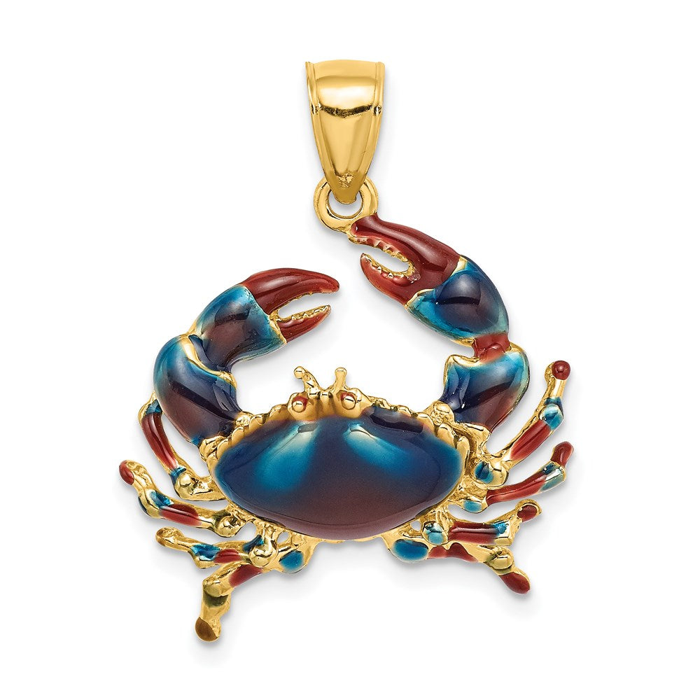 Image of ID 1 14k Yellow Gold Blue Enamel Stone Crab Charm