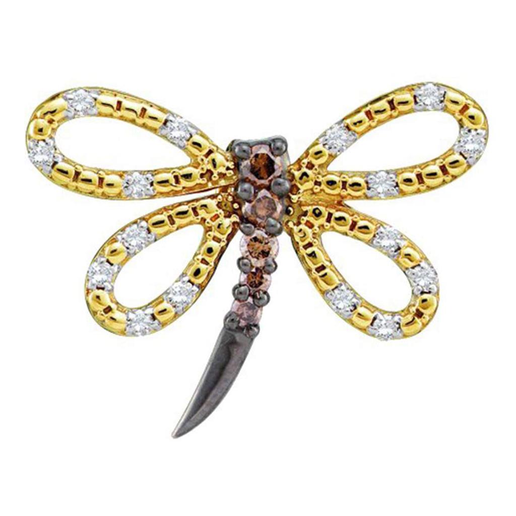 Image of ID 1 14k Yellow Gold Brown Diamond Dragonfly Bug Insect Pendant 1/4 Cttw