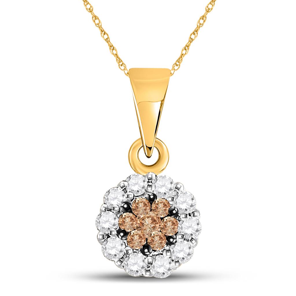Image of ID 1 14k Yellow Gold Brown Flower Cluster Diamond Pendant 1/4 Cttw