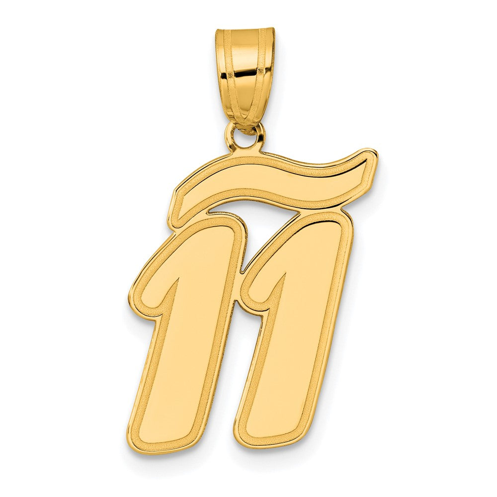 Image of ID 1 14k Yellow Gold Brushed Border Script Number 11 Pendant