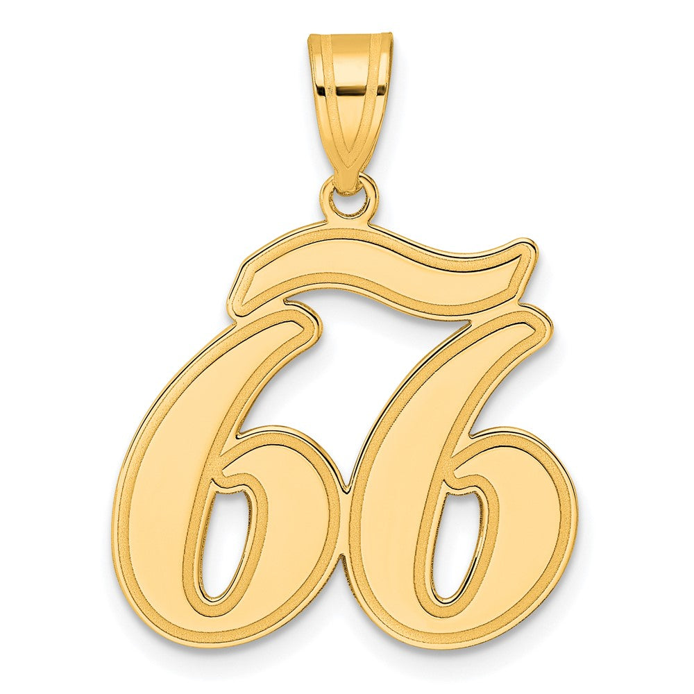 Image of ID 1 14k Yellow Gold Brushed Border Script Number 66 Pendant