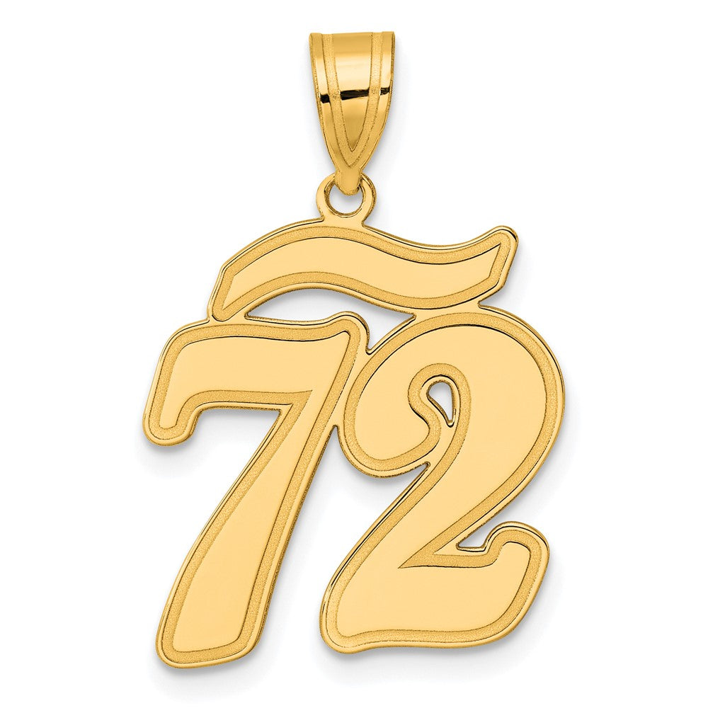 Image of ID 1 14k Yellow Gold Brushed Border Script Number 72 Pendant