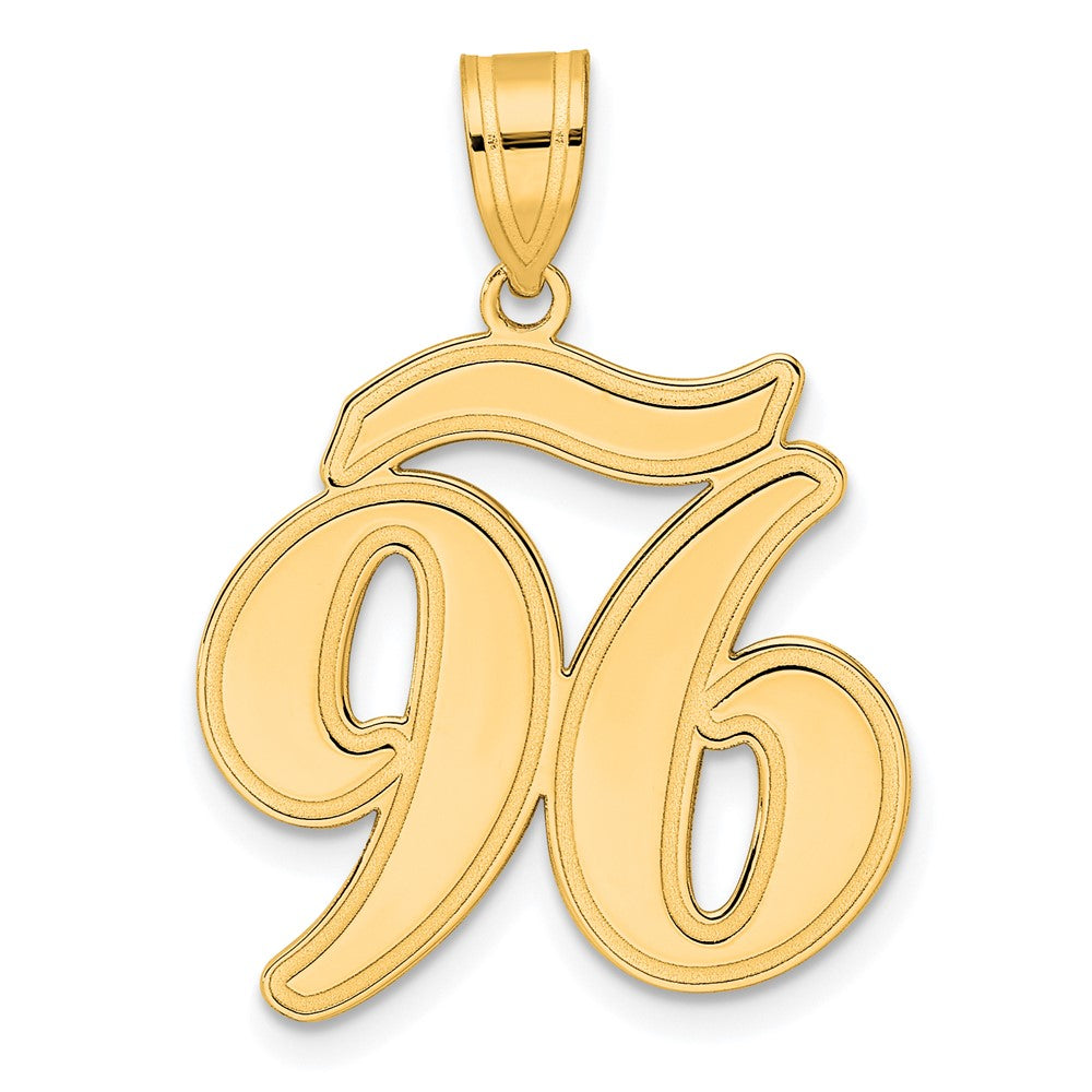 Image of ID 1 14k Yellow Gold Brushed Border Script Number 96 Pendant