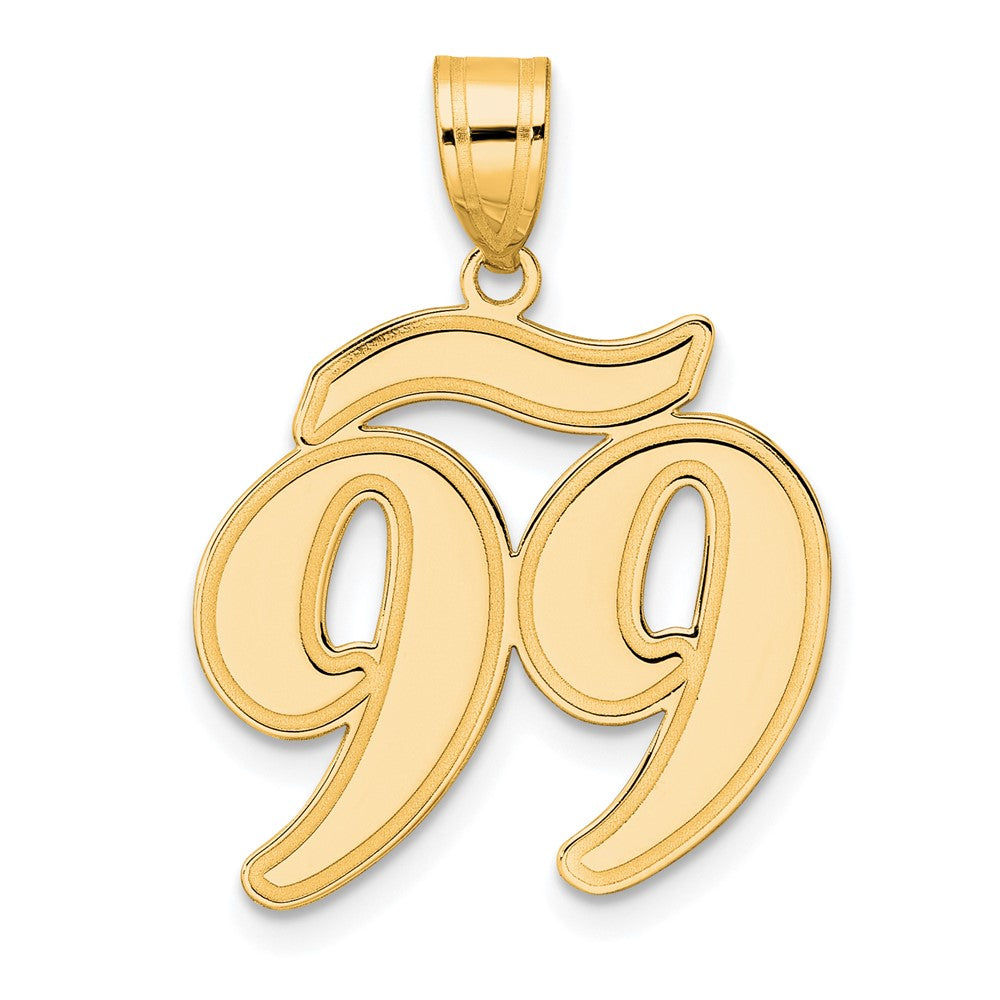 Image of ID 1 14k Yellow Gold Brushed Border Script Number 99 Pendant