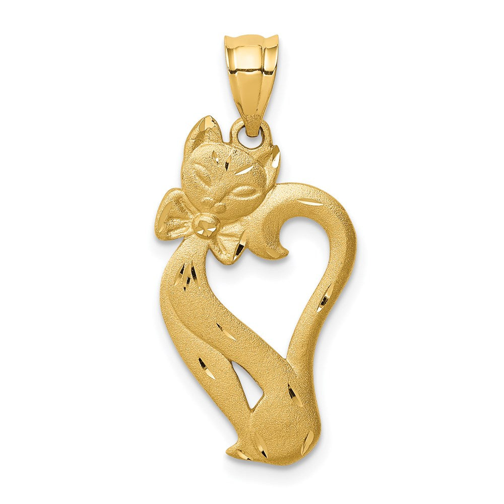 Image of ID 1 14k Yellow Gold Brushed & Diamond-cut Cat Pendant