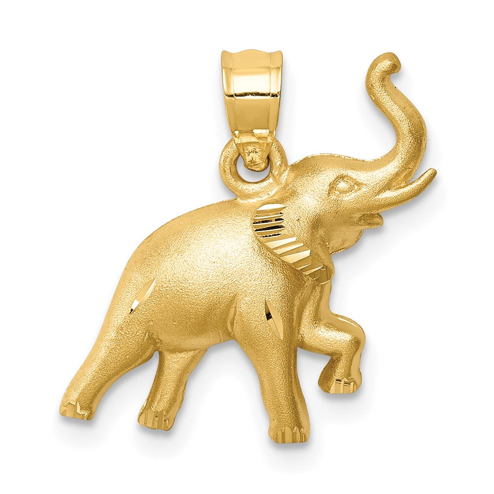 Image of ID 1 14k Yellow Gold Brushed & Diamond-cut Elephant Pendant