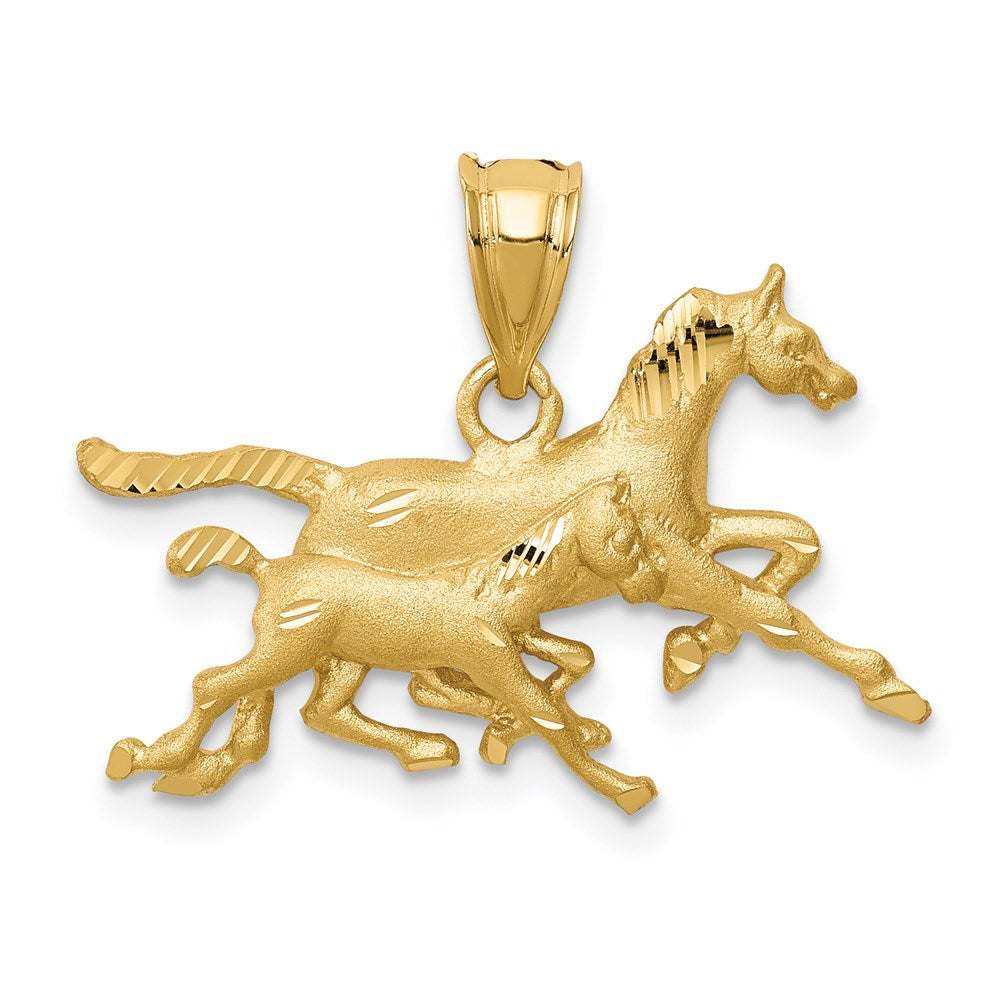 Image of ID 1 14k Yellow Gold Brushed & Diamond-cut Running Horses Pendant