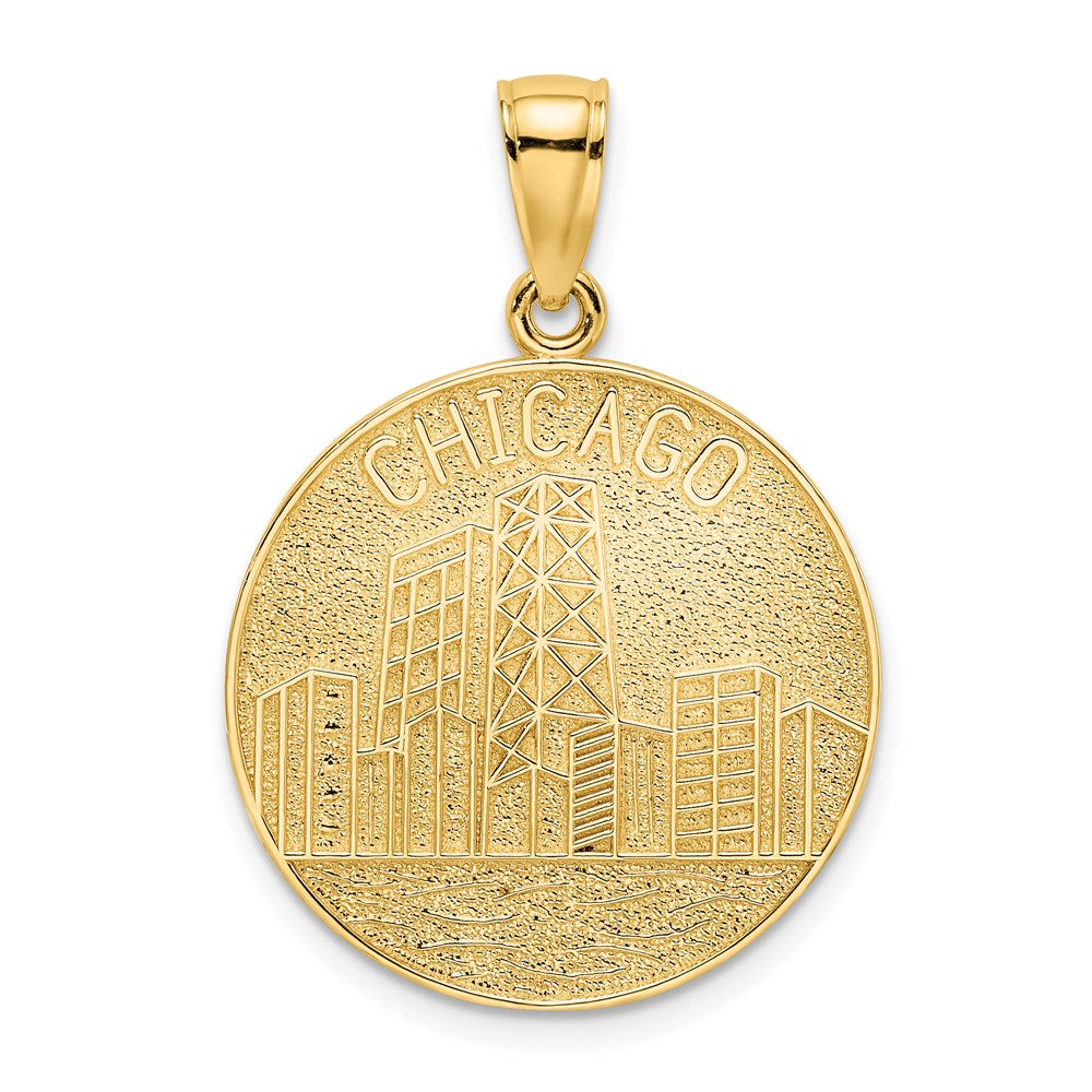 Image of ID 1 14k Yellow Gold CHICAGO Skyline On Round Disc Charm