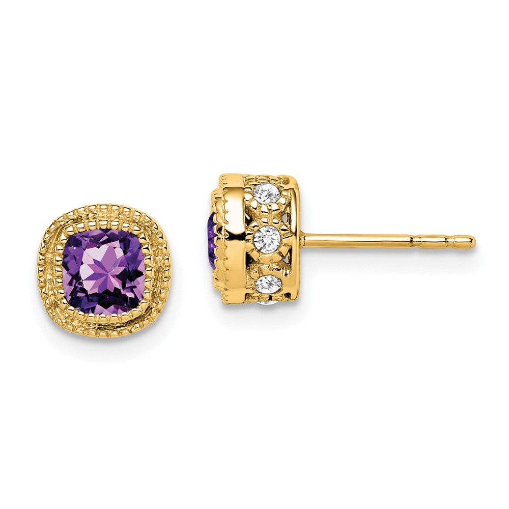 Image of ID 1 14k Yellow Gold Cushion Amethyst and Real Diamond Earrings