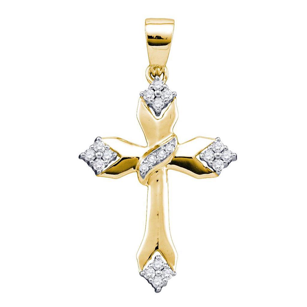 Image of ID 1 14k Yellow Gold Diamond Cross Crucifix Religious Pendant 1/5 Cttw
