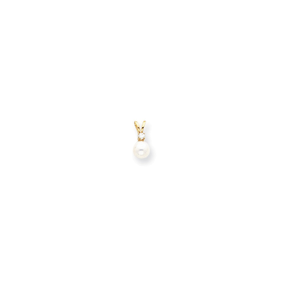 Image of ID 1 14k Yellow Gold Diamond Cultured Pearl & (H/I1 Quality) Diamond Pendant