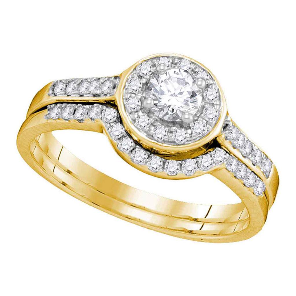 Image of ID 1 14k Yellow Gold Diamond Round Halo Bridal Wedding Ring Set 1/2 Cttw