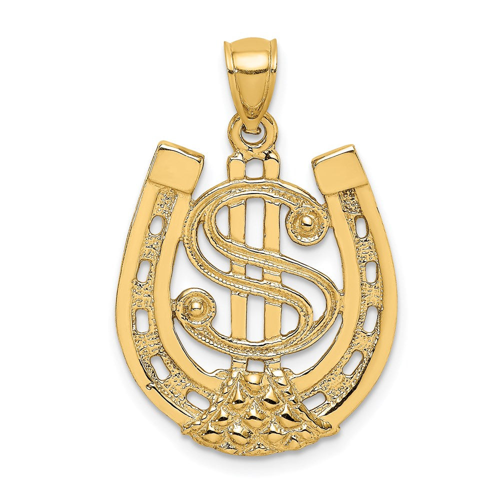 Image of ID 1 14k Yellow Gold Dollar Sign In Horseshoe Charm