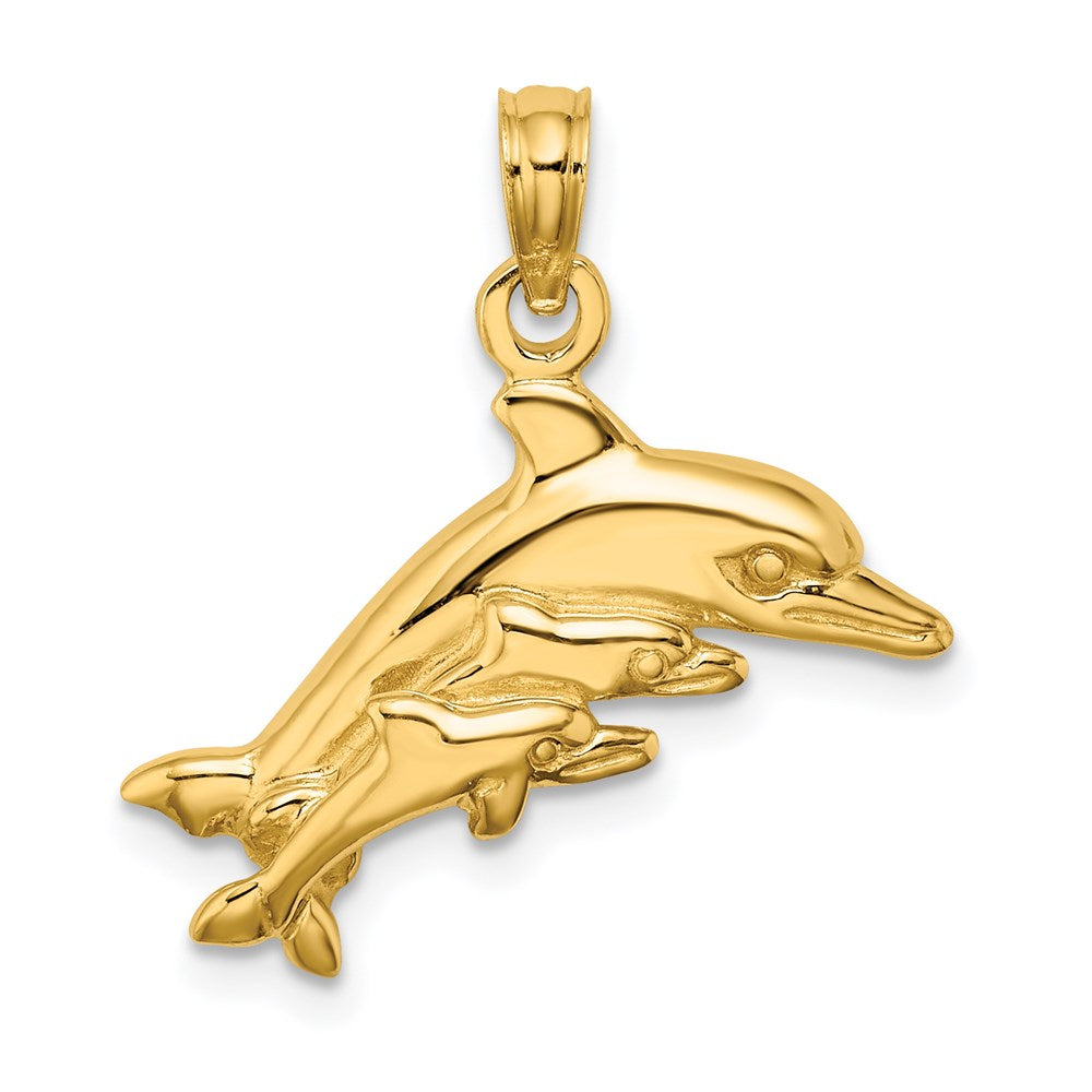 Image of ID 1 14k Yellow Gold Dolphin w/ 2 Baby Dolphins Charm