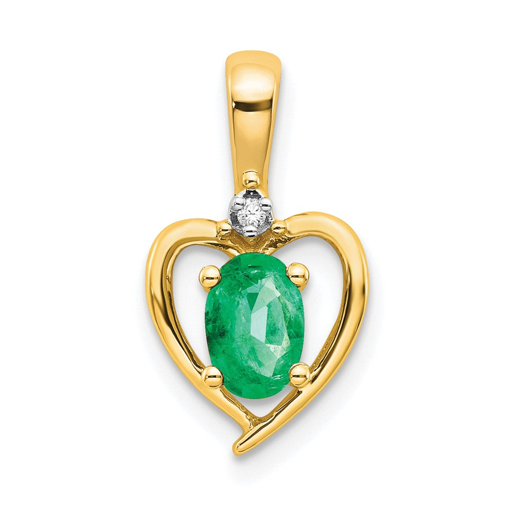 Image of ID 1 14k Yellow Gold Emerald and Diamond Heart Pendant