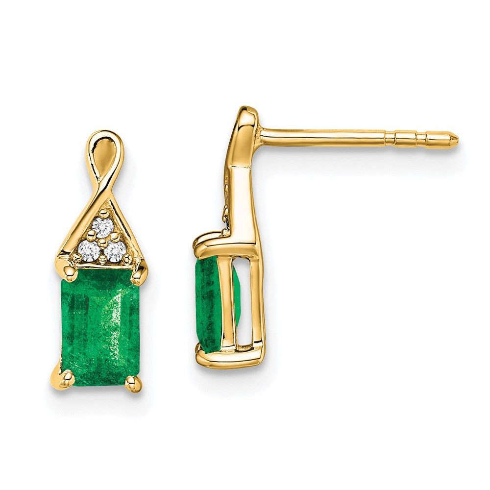 Image of ID 1 14k Yellow Gold Emerald and Real Diamond Earrings