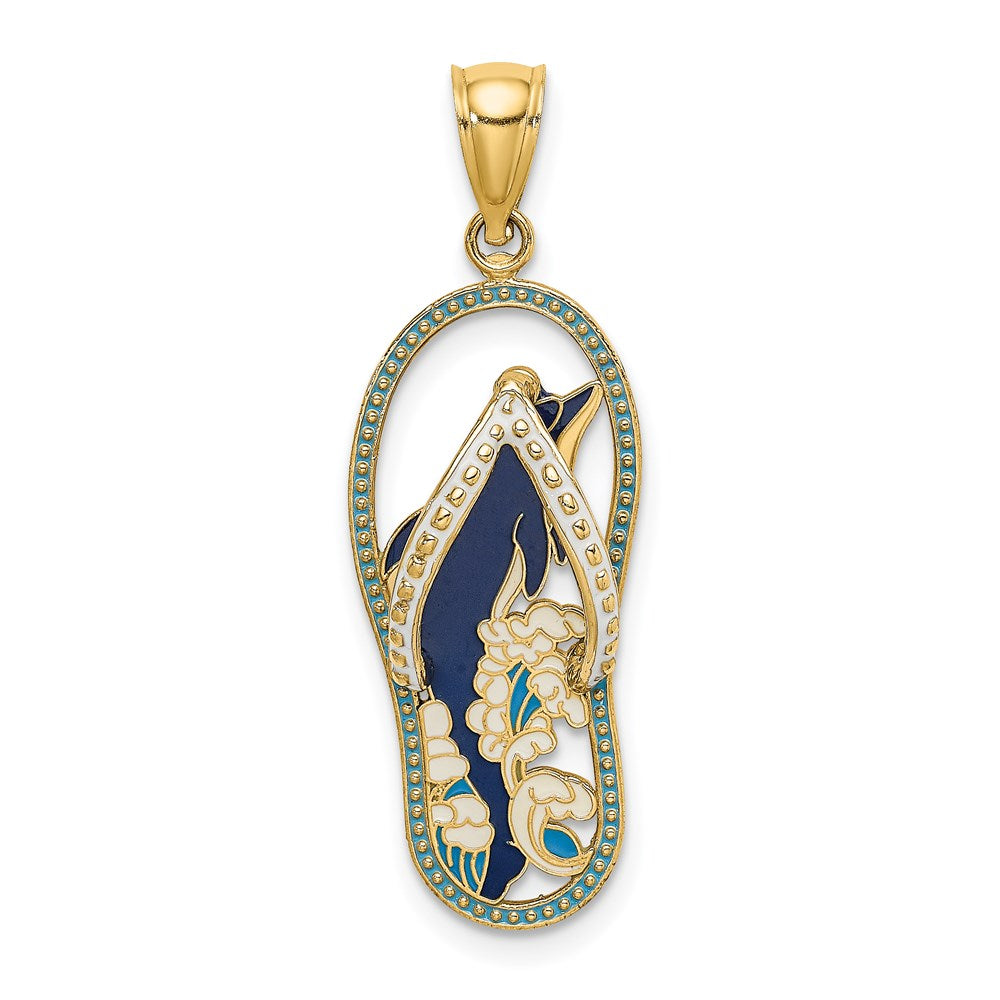 Image of ID 1 14k Yellow Gold Enamel Dolphin Flip-Flop Charm
