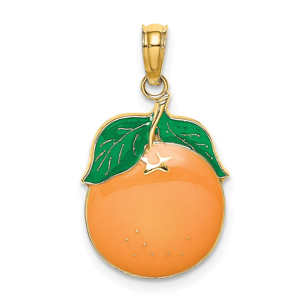 Image of ID 1 14k Yellow Gold Enamel Orange W/Stem and Leaf Charm