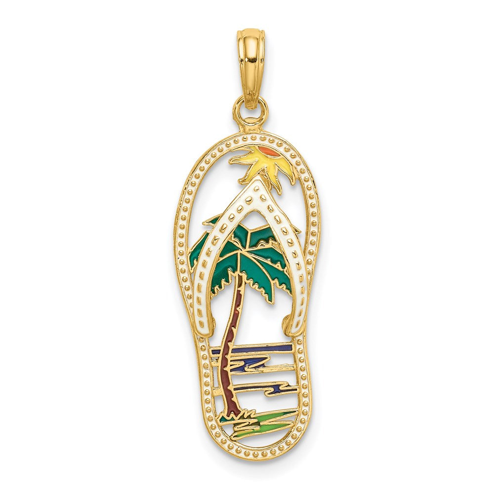 Image of ID 1 14k Yellow Gold Enamel Palm Tree Flip-Flop Charm