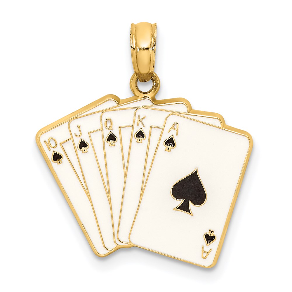 Image of ID 1 14k Yellow Gold Enamel Playing Cards Royal Flush Charm