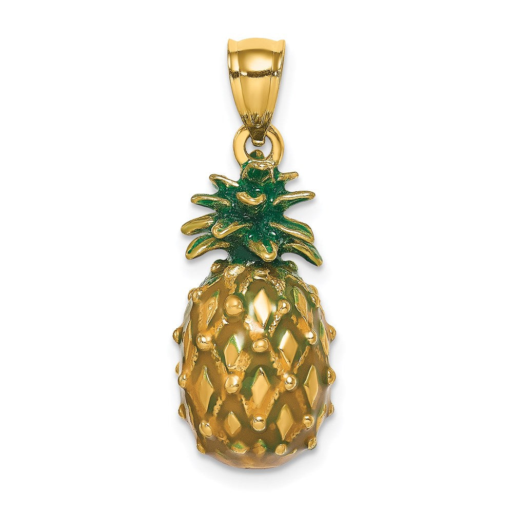 Image of ID 1 14k Yellow Gold Enamel and Polished 3-D Pineapple Charm