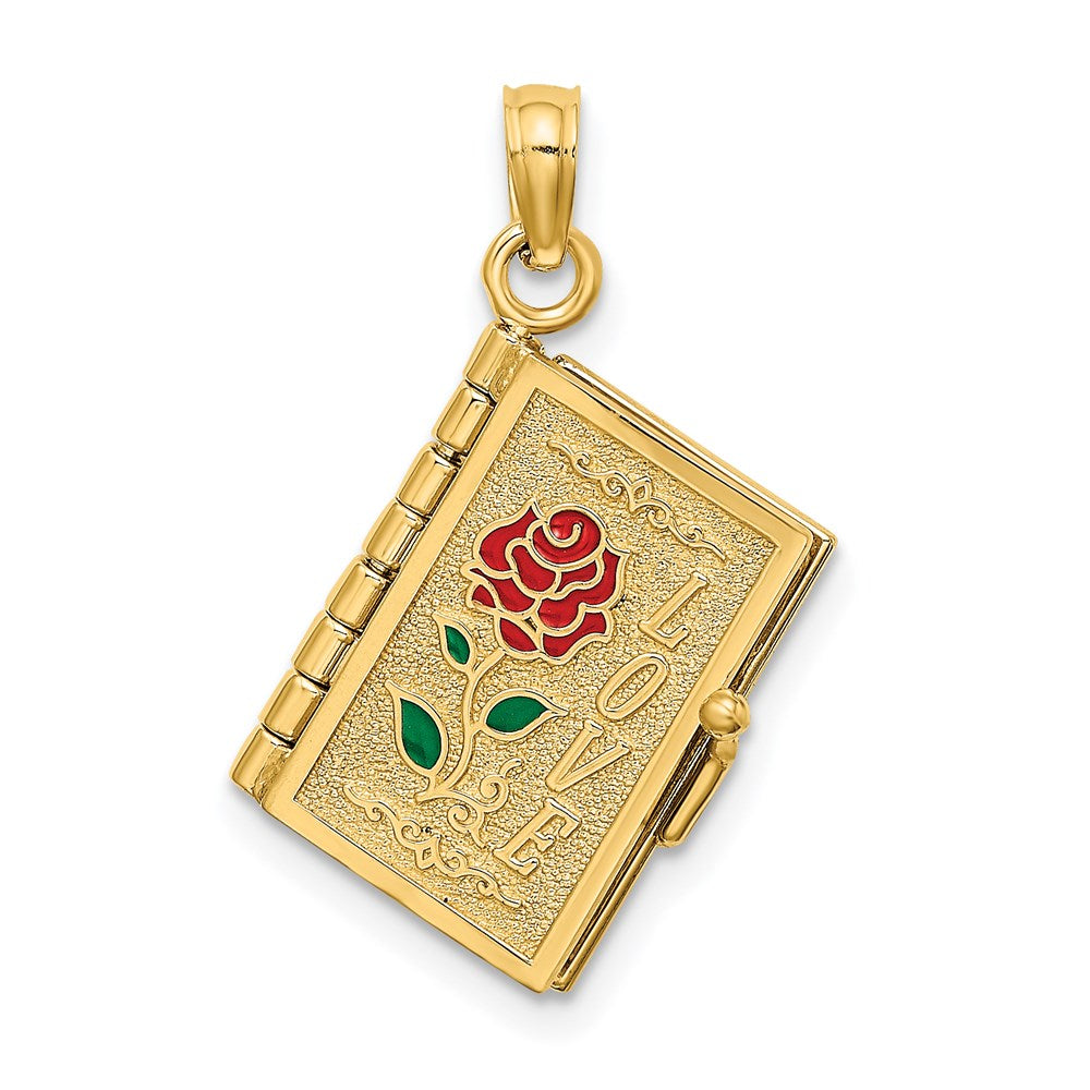 Image of ID 1 14k Yellow Gold Enameled 3D Moveable LOVE Flower Book Pendant