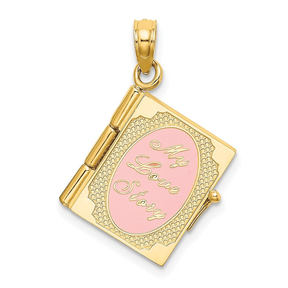 Image of ID 1 14k Yellow Gold Enameled 3D Moveable MY LOVE STORY Book Pendant