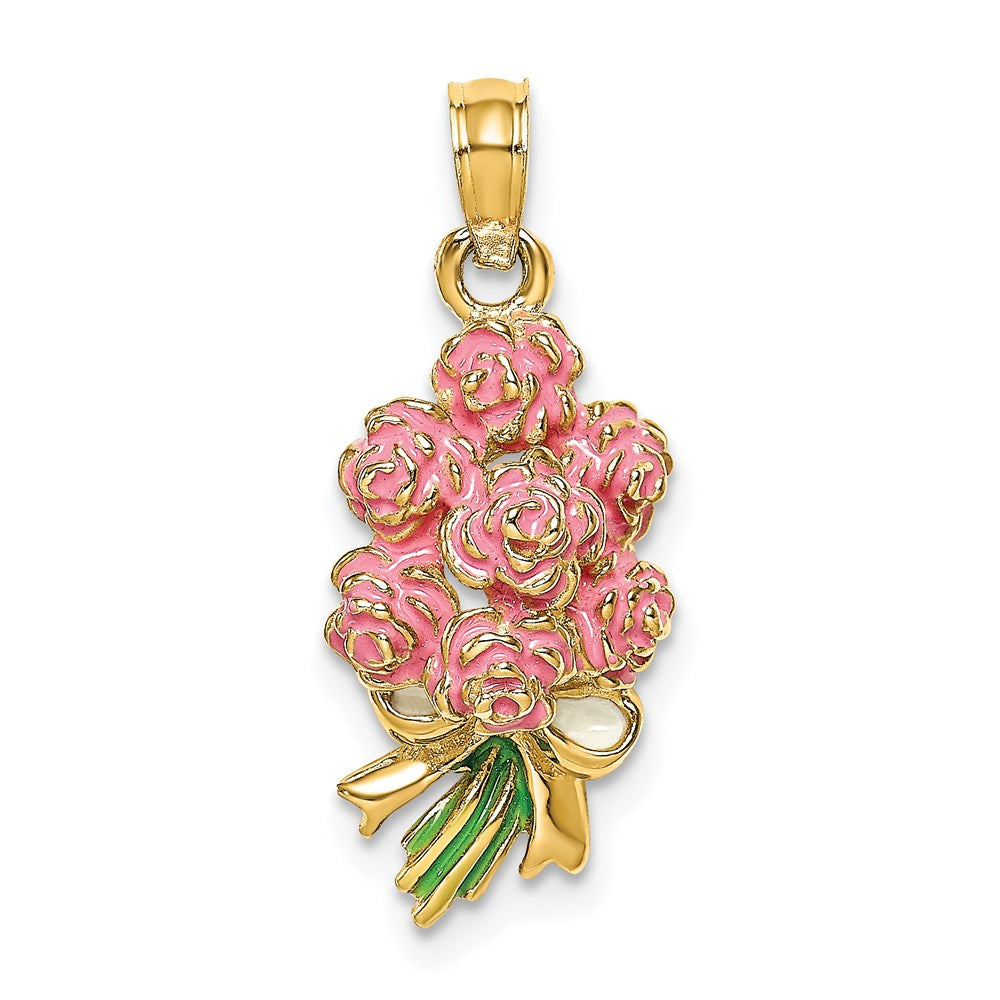 Image of ID 1 14k Yellow Gold Enameled Bouquet of Pink Roses