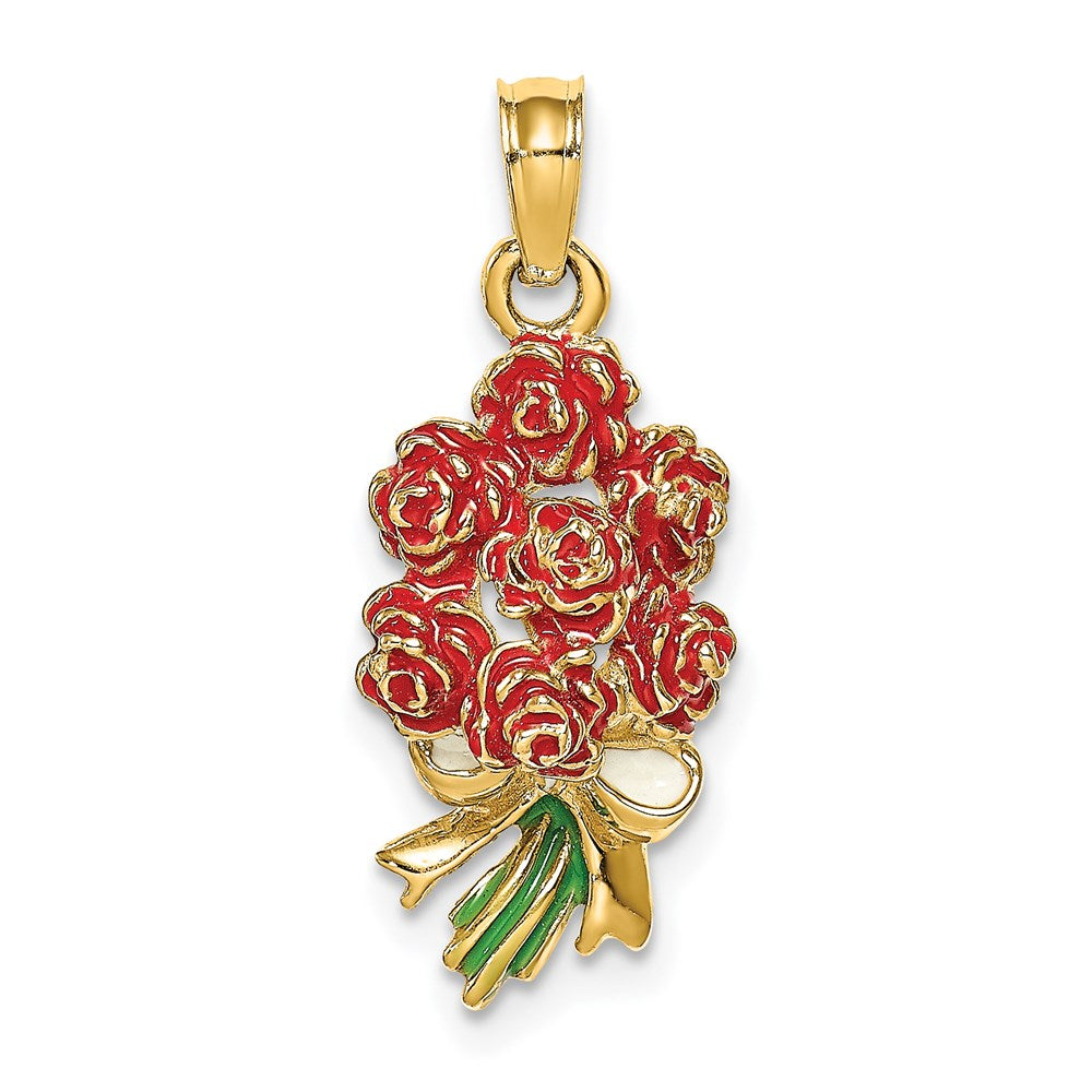 Image of ID 1 14k Yellow Gold Enameled Bouquet of Red Roses