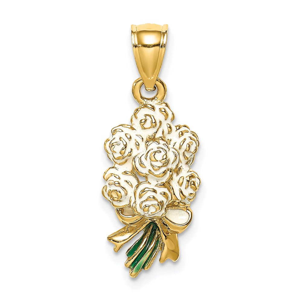 Image of ID 1 14k Yellow Gold Enameled Bouquet of White Roses