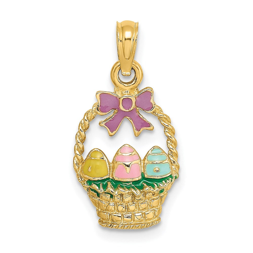 Image of ID 1 14k Yellow Gold Enameled Easter Basket w/ Bow and Eggs Charm