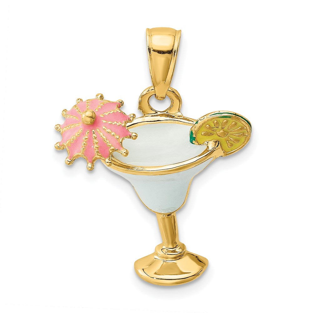 Image of ID 1 14k Yellow Gold Enameled Margarita Drink w/ Umbrella and Lime Charm
