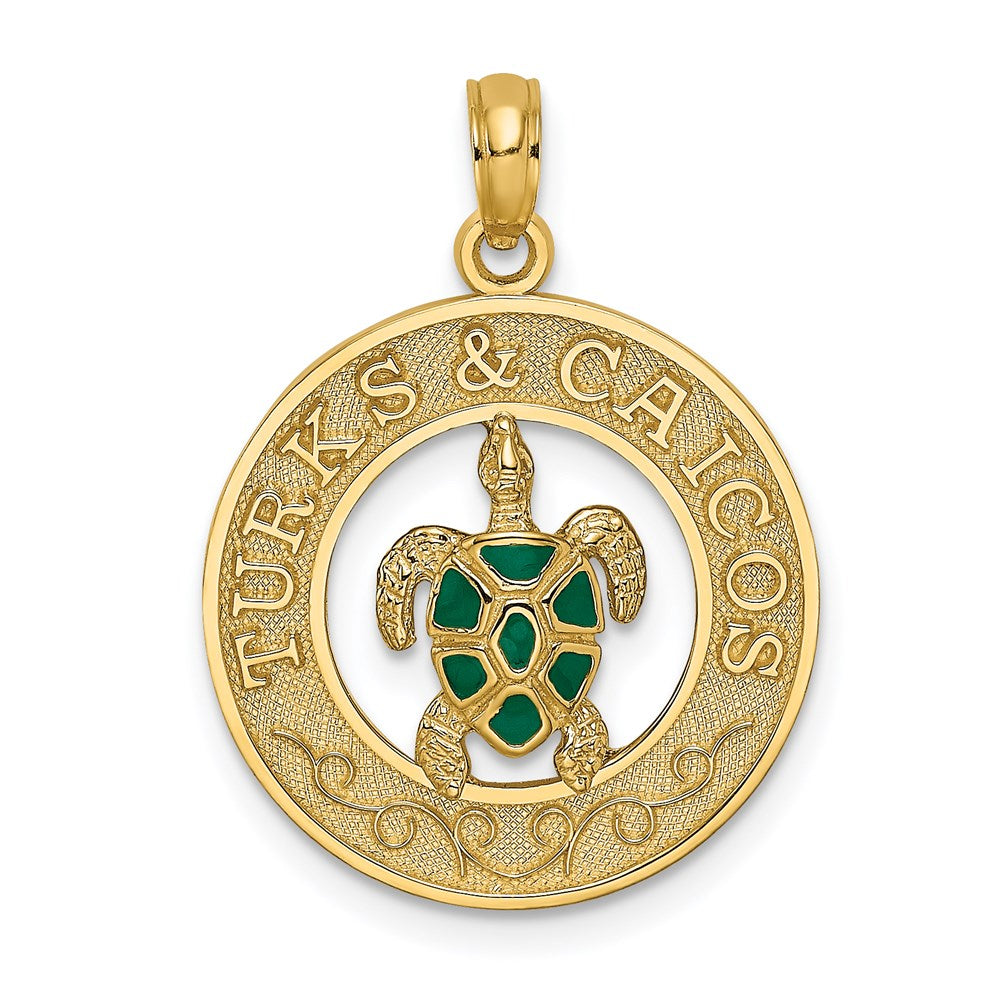 Image of ID 1 14k Yellow Gold Enameled TURKS AND CAICOS with Turtle Circle Charm