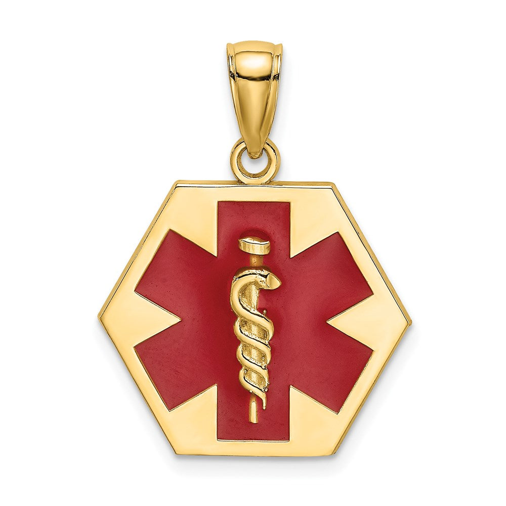 Image of ID 1 14k Yellow Gold Enameled Textured Back Caduceus Medical Disc