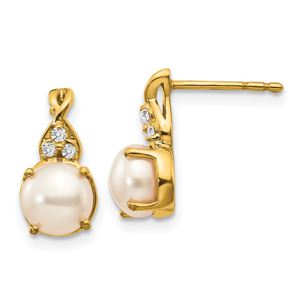 Image of ID 1 14k Yellow Gold FWC Pearl and Real Diamond Earrings
