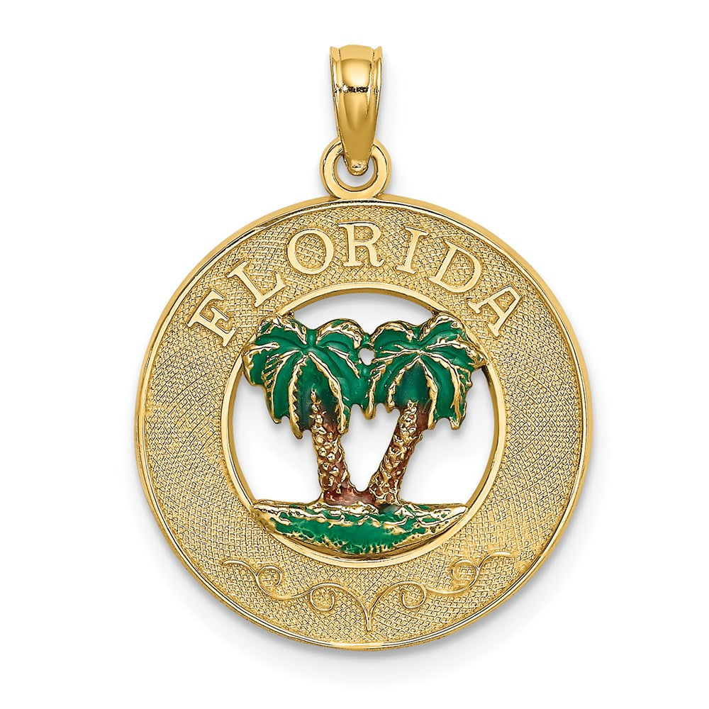 Image of ID 1 14k Yellow Gold Florida Enamel Palm Trees Circle Charm