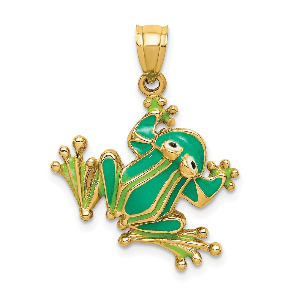 Image of ID 1 14k Yellow Gold Green Enameled 2-D Frog Charm