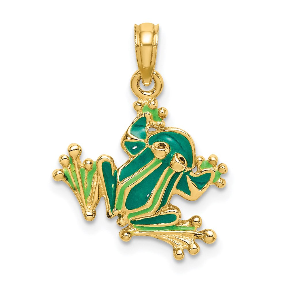 Image of ID 1 14k Yellow Gold Green Enameled 2-D Small Frog Charm