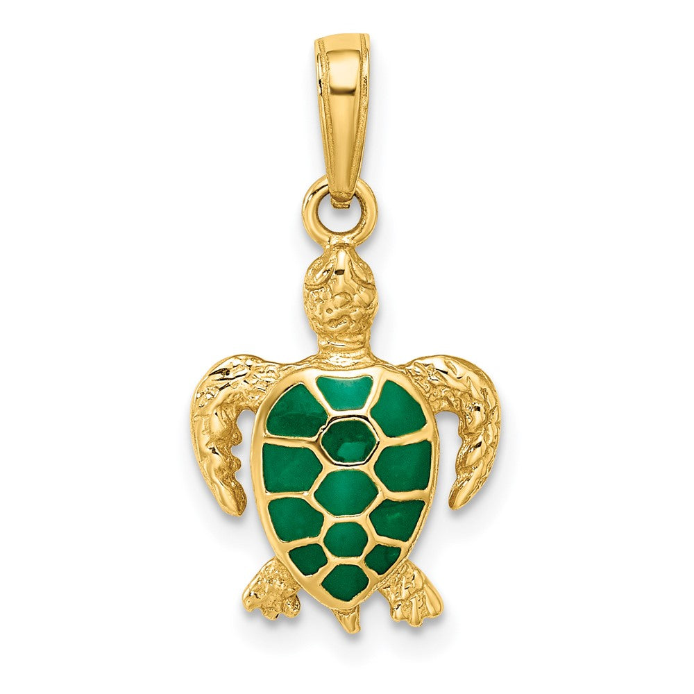 Image of ID 1 14k Yellow Gold Green Enameled Sea Turtle Pendant