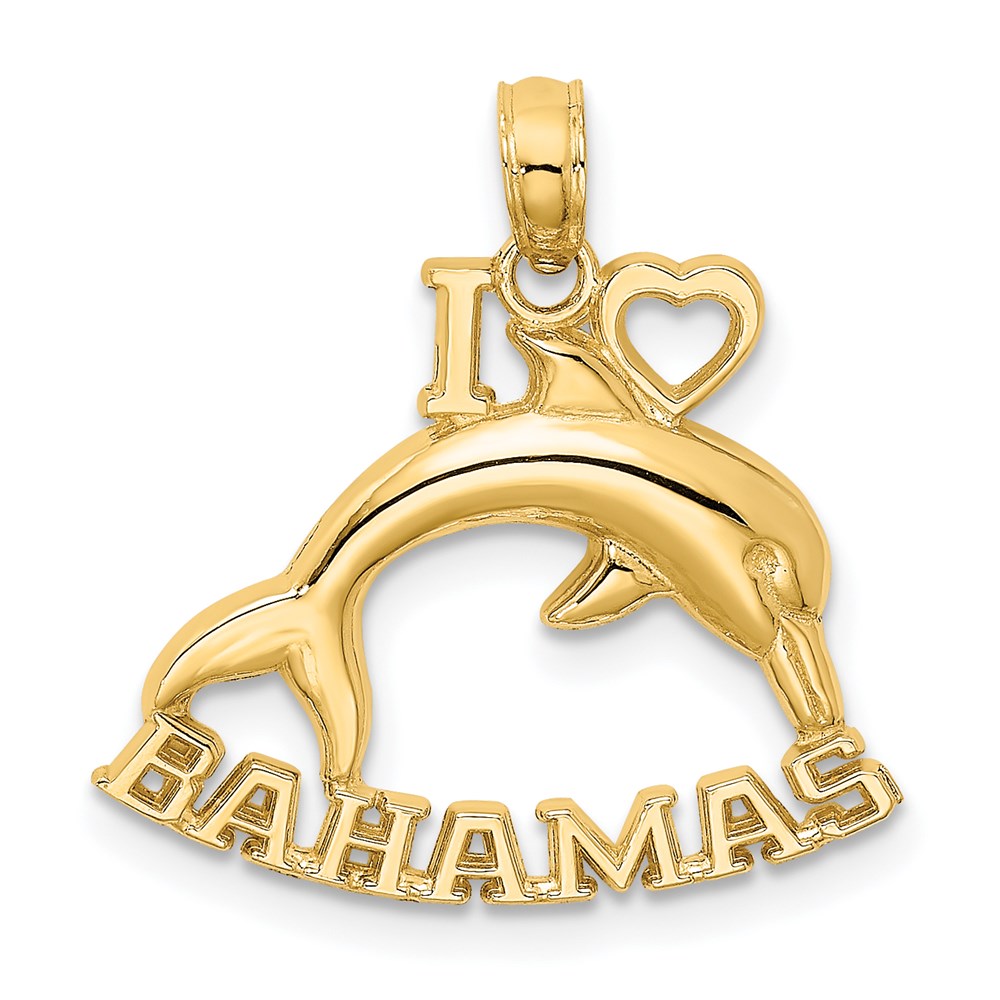 Image of ID 1 14k Yellow Gold I HEART BAHAMAS W/ Dolphin Charm