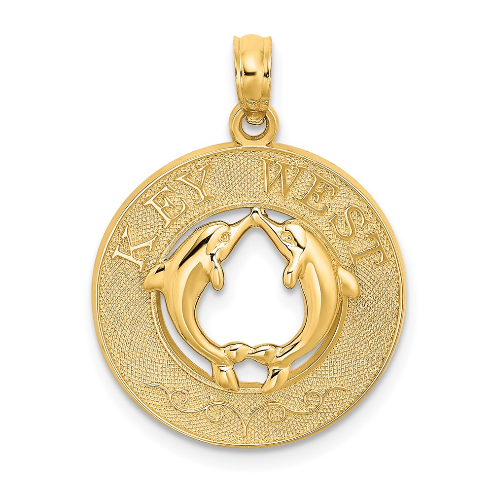 Image of ID 1 14k Yellow Gold KEY WEST w/Dolphins Circle Charm